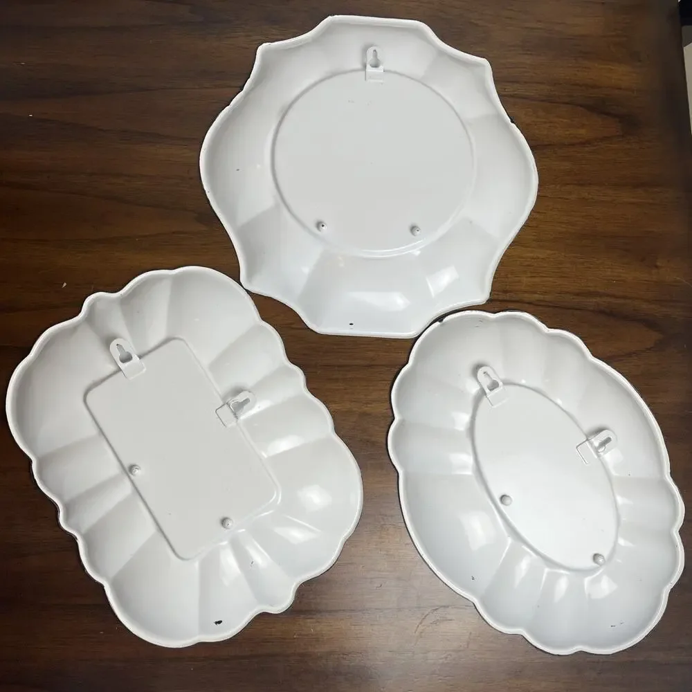 3 Piece White Mirror Set Shabby Chic Distressed Farmhouse Faux-Enamelware Rustic
